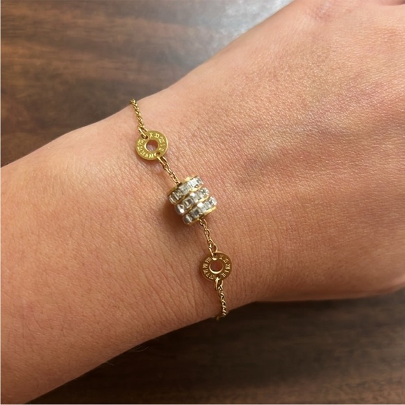 18k Gold plated stainless steel Roman numeral bracelet with stones NIP - Picture 2 of 3